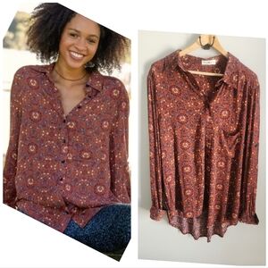 NATURAL LIFE Women's Button Down Shirt - Rust and Blue